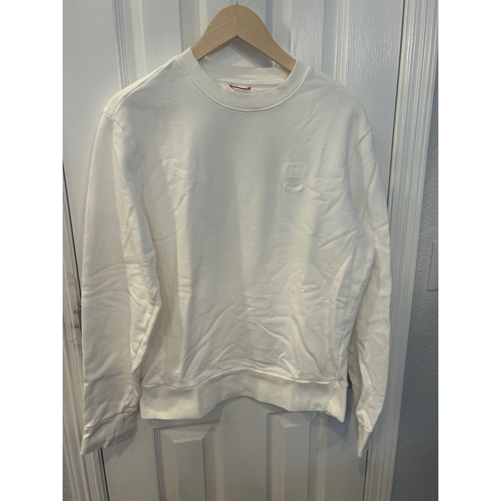 Topo Designs Mens White Organic Cotton Crewneck Sweatshirt‎ Size Small Logo